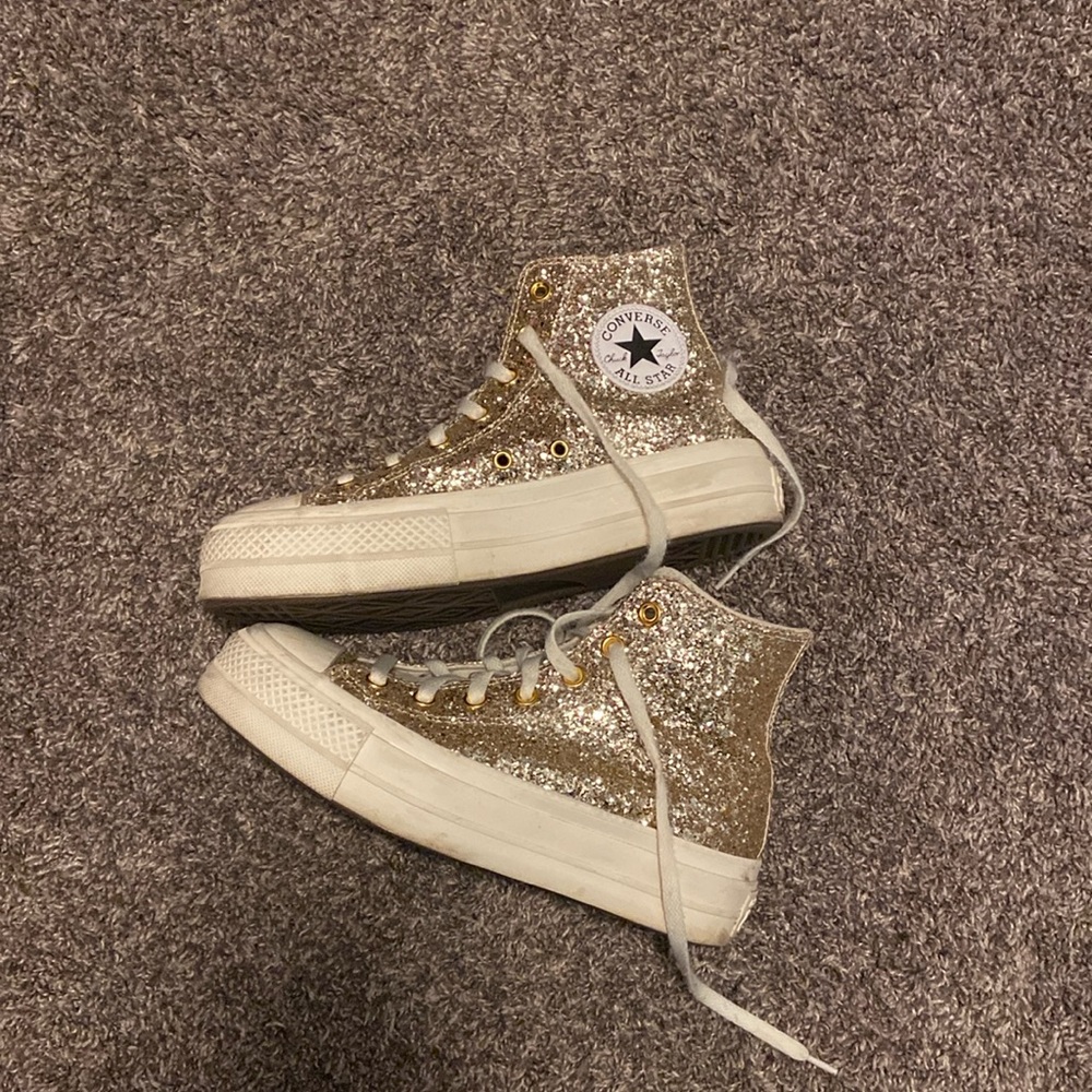 Custom Gold Glitter Platform Converse